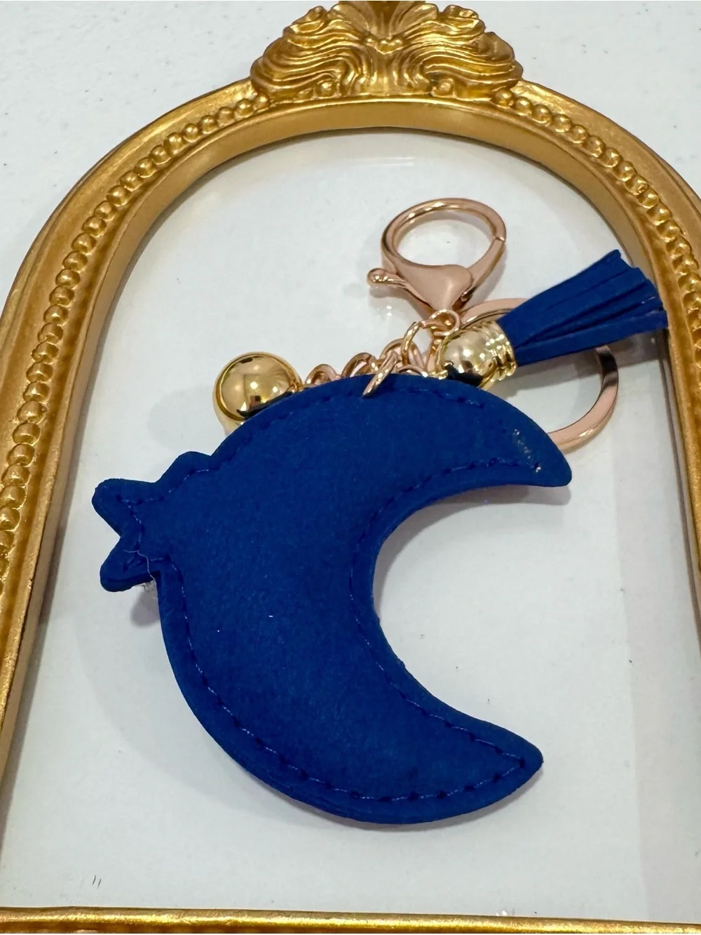 New Navy Crystal Crescent Moon Keychain with Tassel
